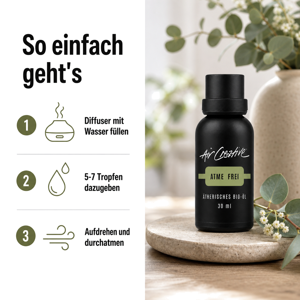 Ätherisches BIO-Öl "Atme frei" 30ml von Air Creative – Anwendung Schritt für Schritt