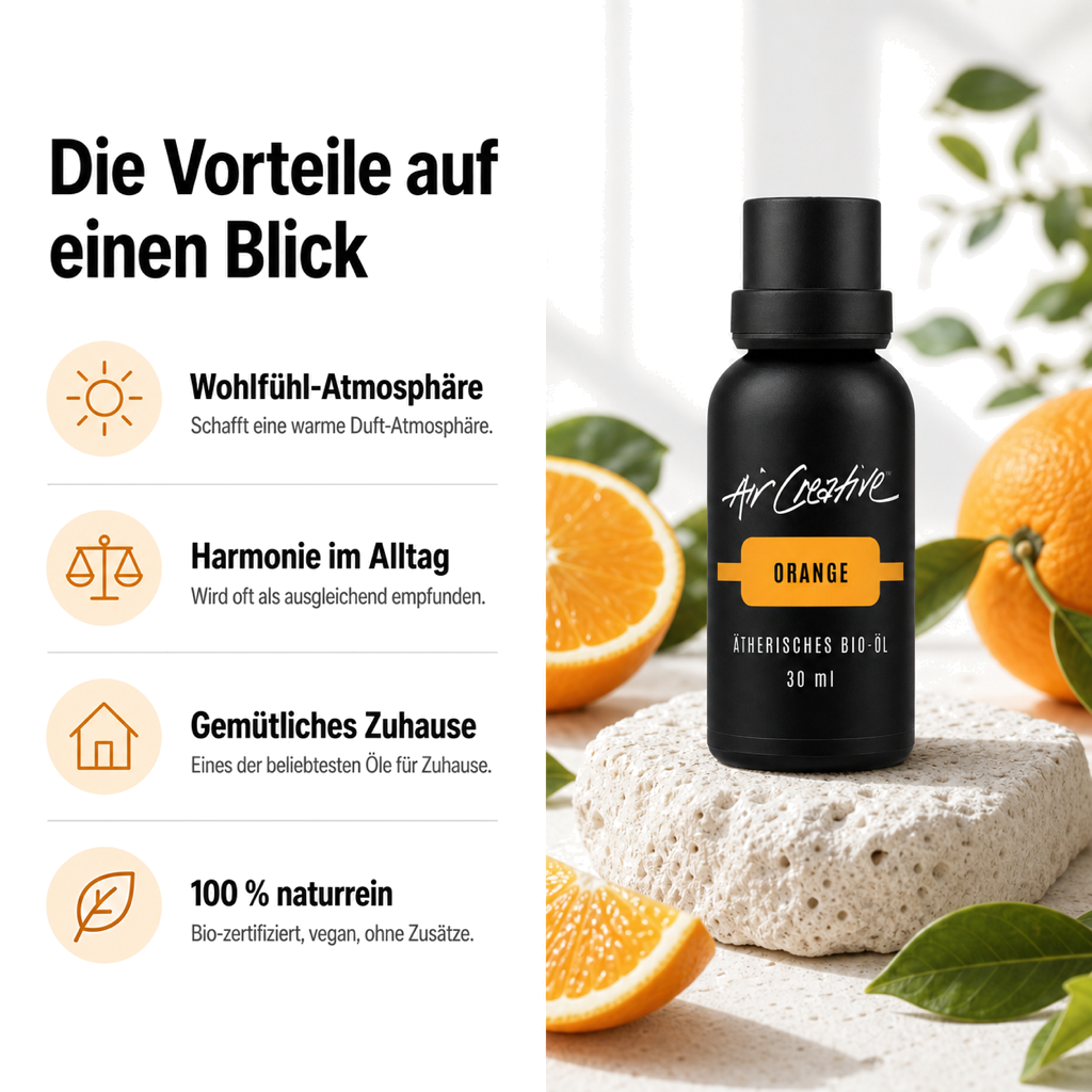 Ätherisches BIO-Öl "Orange" 30ml von Air Creative – Vorteile auf einen Blick