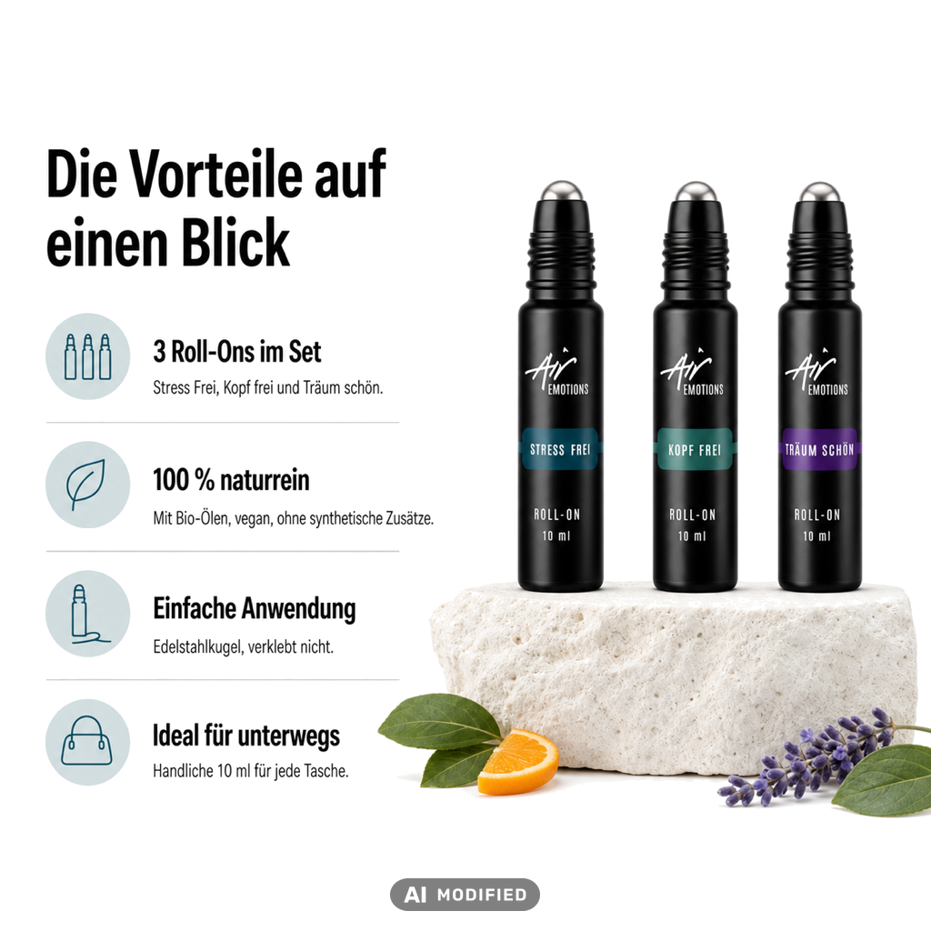 Die Vorteile des Balance Sets auf einen Blick: 3 Roll-Ons im Set, 100 % naturrein, einfache Anwendung, ideal für unterwegs